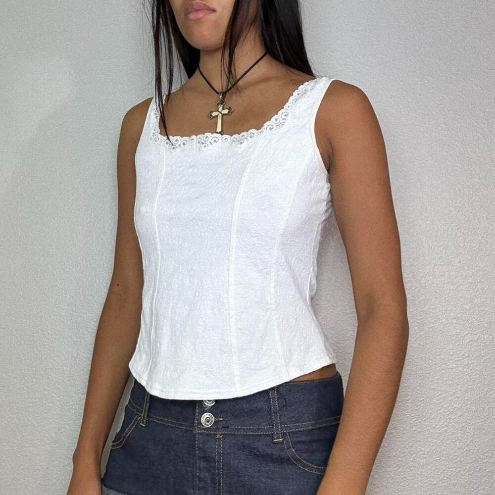 Y2k WHITE PANELED BUSTIER STYLE TANK TOP
